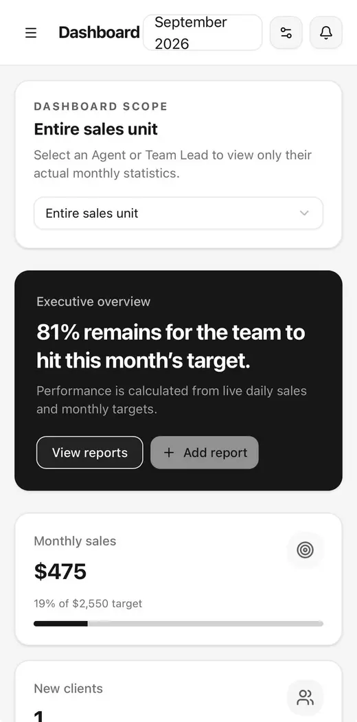 SALES OLO progressive web application dashboard on mobile